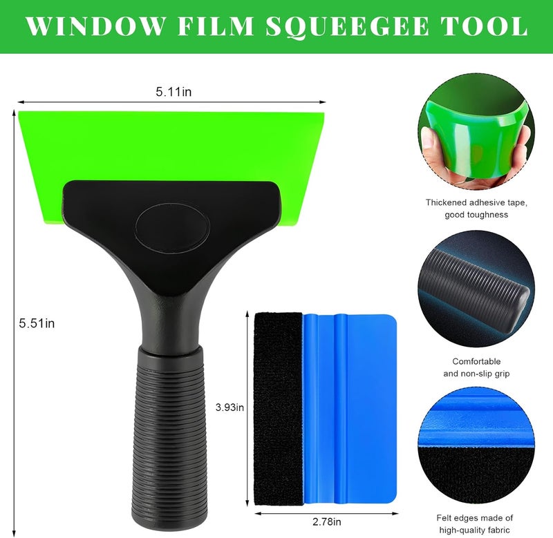Yourkar 4 PCS Window Tint Kit Tools, Professional Vinyl Wrap Kit with Plastic Squeegee & Felt Squeegee, Universal Privacy Film Installation Tint Tools for Vehicle Glass Home (Blue+Green) - Image 2